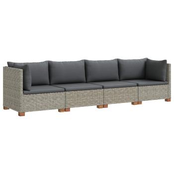 4 Stk. Rattan-Lounge-Set mit Kissen GENDT Naturrattan Kubu Grau