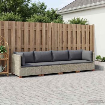 4 Stk. Rattan-Lounge-Set mit Kissen GENDT Naturrattan Kubu Grau