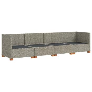 4 Stk. Rattan-Lounge-Set mit Kissen GENDT Naturrattan Kubu Grau