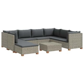 9 Stk. Rattan Lounge Set mit Kissen GENDT Naturrattan Kubu Grau