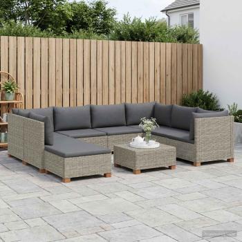 9 Stk. Rattan Lounge Set mit Kissen GENDT Naturrattan Kubu Grau