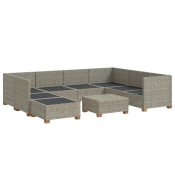 9 Stk. Rattan Lounge Set mit Kissen GENDT Naturrattan Kubu Grau