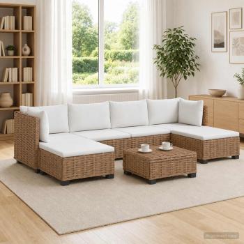 ARDEBO.de - 7 Stk. Rattan-Lounge-Set mit Kissen GENDT Naturrattan Natur