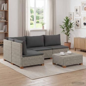 ARDEBO.de - 5 Stk. Rattan-Lounge-Set mit Kissen GENDT Naturrattan Kubu Grau