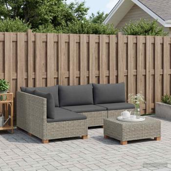 5 Stk. Rattan-Lounge-Set mit Kissen GENDT Naturrattan Kubu Grau