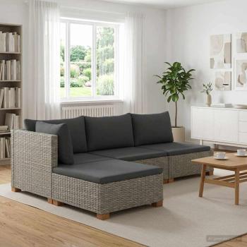 ARDEBO.de - 3 Stk. Rattan-Lounge-Set mit Kissen GENDT Naturrattan Kubu Grau