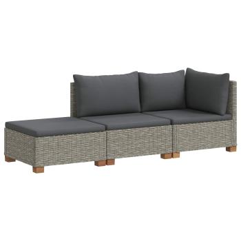 3 Stk. Rattan-Lounge-Set mit Kissen GENDT Naturrattan Kubu Grau