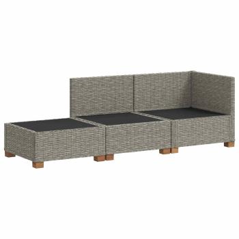 3 Stk. Rattan-Lounge-Set mit Kissen GENDT Naturrattan Kubu Grau