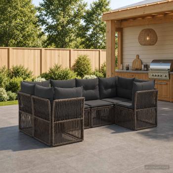 ARDEBO.de - Gartensofa-set 6 stk. 6-Sitzanzahl Grau Poly-Rattan