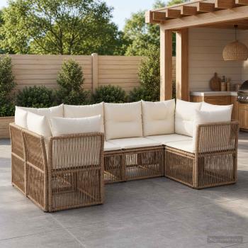 ARDEBO.de - Gartensofa-set 6 stk. 6-Sitzanzahl Beige Poly-Rattan