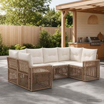 ARDEBO.de - Gartensofa-set 6 stk. 6-Sitzanzahl Beige und Cremeweiß