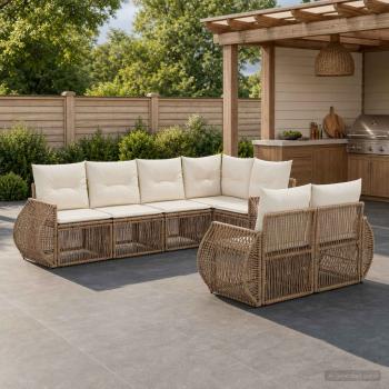 ARDEBO.de - Gartensofa-set 7 stk. 7-Sitzanzahl Beige und Cremeweiß