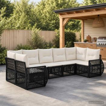 ARDEBO.de - Gartensofa-set 7 stk. 7-Sitzanzahl Schwarz und Cremeweiß