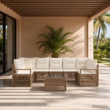 ARDEBO.de - Gartensofa-set 8 stk. Beige Poly-Rattan