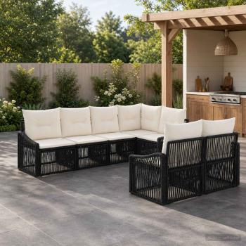 ARDEBO.de - Gartensofa-set 7 stk. 7-Sitzanzahl Schwarz Poly-Rattan