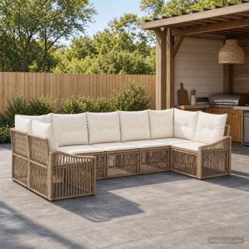ARDEBO.de - Gartensofa-set 7 stk. 7-Sitzanzahl Beige Poly-Rattan