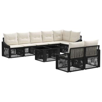 Gartensofa-set 9 stk. Schwarz und Cremeweiß Poly-Rattan