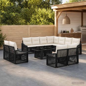ARDEBO.de - Gartensofa-set 12 stk. Schwarz und Cremeweiß Poly-Rattan