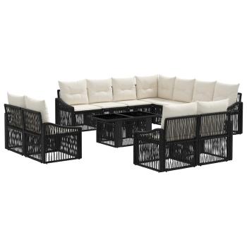 Gartensofa-set 12 stk. Schwarz und Cremeweiß Poly-Rattan