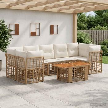 ARDEBO.de - Gartensofa-set 8 stk. Natürlich und Cremweiß Poly-Rattan
