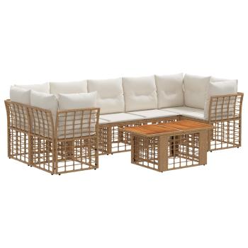 Gartensofa-set 8 stk. Natürlich und Cremweiß Poly-Rattan