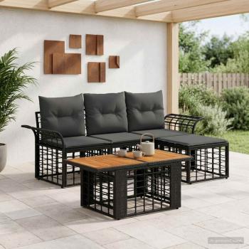 ARDEBO.de - Gartensofa-set 5 stk. Schwarz und Dunkelgrau Poly-Rattan