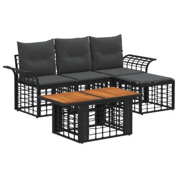 Gartensofa-set 5 stk. Schwarz und Dunkelgrau Poly-Rattan