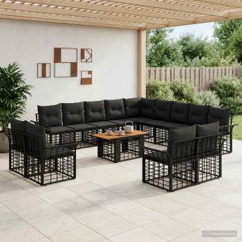 ARDEBO.de - Gartensofa-set 14 stk. Schwarz und Dunkelgrau Poly-Rattan