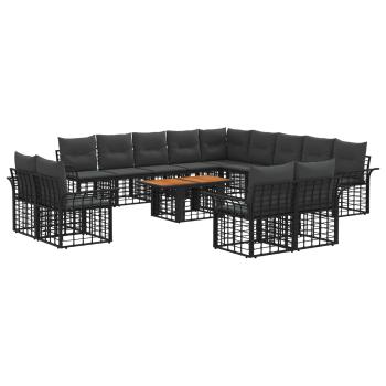 Gartensofa-set 14 stk. Schwarz und Dunkelgrau Poly-Rattan
