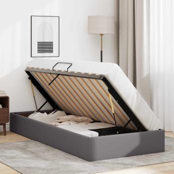 Ottoman Bettgestell mit Speicher Grau 90 x 190 cm Kunstleder