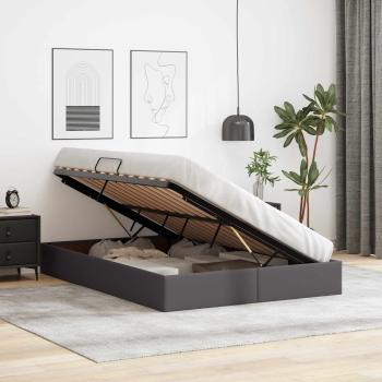 Ottoman Bettgestell mit Speicher Grau 140 x 200 cm Kunstleder