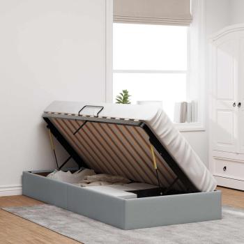 Ottoman Bettgestell mit Speicher Hellgrau 90 x 190 cm Stoff