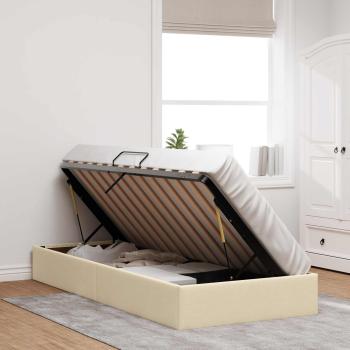 Ottoman Bettgestell mit Speicher Creme 90 x 200 cm Stoff