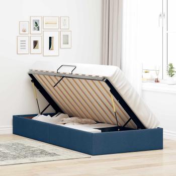 Ottoman Bettgestell mit Speicher Blau 90 x 200 cm Stoff