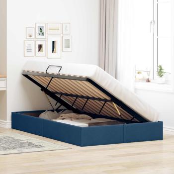 Ottoman Bettgestell mit Speicher Blau 120 x 200 cm Stoff
