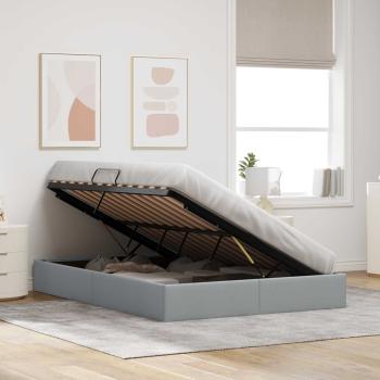 Ottoman Bettgestell mit Speicher Hellgrau 140 x 190 cm Stoff
