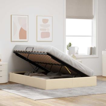 Ottoman Bettgestell mit Speicher Creme 140 x 200 cm Stoff