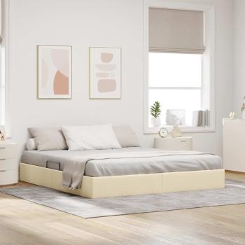 ARDEBO.de - Ottoman Bettgestell mit Speicher Creme 160 x 200 cm Stoff