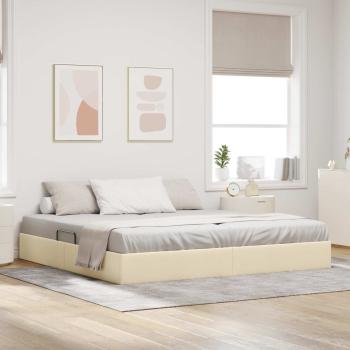 ARDEBO.de - Ottoman Bettgestell mit Speicher Creme 200 x 200 cm Stoff