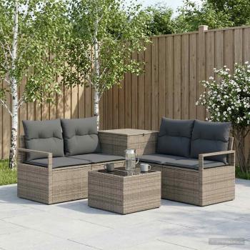 ARDEBO.de - Sofa Set 6 stk. Grau und Dunkelgrau Polyrattan und Stahl