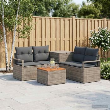 ARDEBO.de - Sofa Set 6 stk. Grau und Dunkelgrau Polyrattan und Stahl
