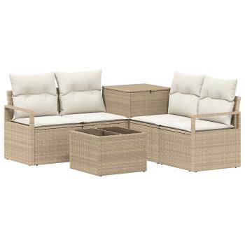 Sofa Set 6 stk. Beige und Cremeweiß Polyrattan und Stahl