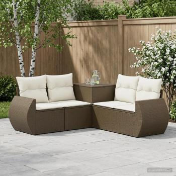 ARDEBO.de - Sofa Set 5 stk. Braun und Creme Weiß Polyrattan und Stahl