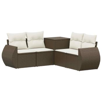 Sofa Set 5 stk. Braun und Creme Weiß Polyrattan und Stahl