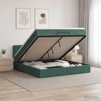 ARDEBO.de - Ottoman Bett mit Matratze Dunkelgrün 140 x 200 cm Samt