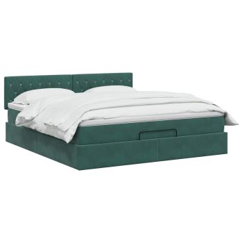 Ottoman-Bett mit Matratze und LED Dunkelgrün 140 x 200 cm Samt