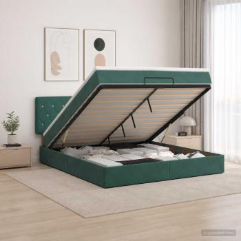 Ottoman-Bett mit Matratze und LED Dunkelgrün 140 x 200 cm Samt