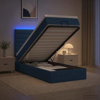 ARDEBO.de - Ottoman-Bett mit Matratze und LED Blau 90 x 190 cm Stoff