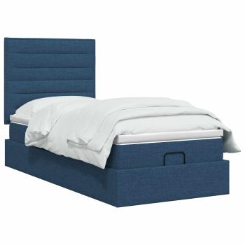 Ottoman-Bett mit Matratze und LED Blau 90 x 190 cm Stoff