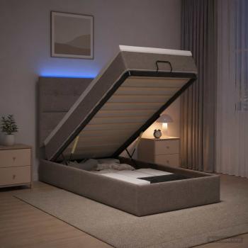 ARDEBO.de - Ottoman-Bett mit Matratze und LED Taupe 90 x 190 cm Stoff
